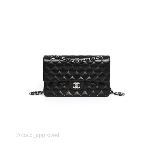 Chanel Classic M/L Medium Flap Quilted Black Lambskin Silver Hardware
