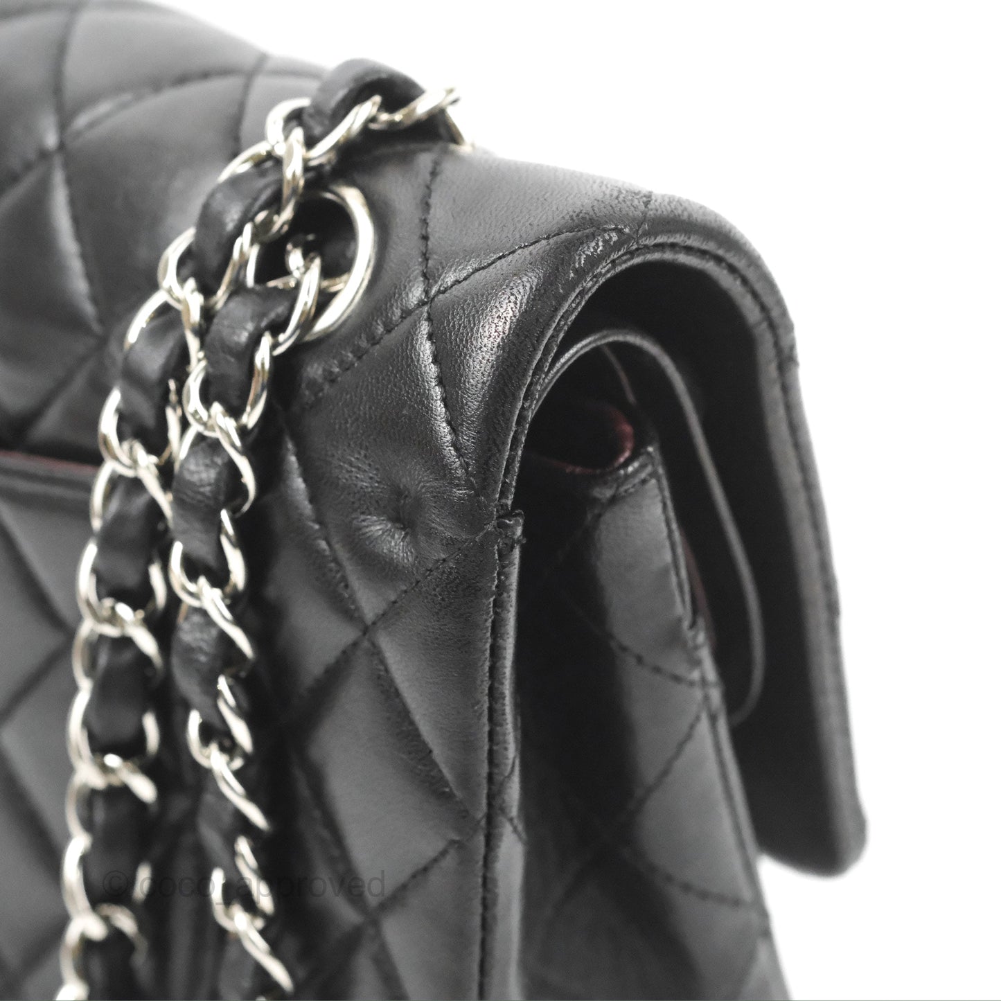 Chanel Classic M/L Medium Flap Quilted Black Lambskin Silver Hardware