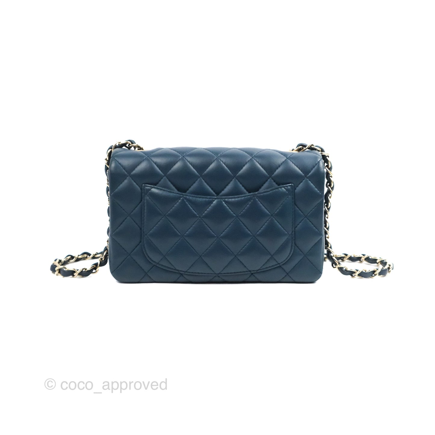 Chanel Quilted Mini Rectangular Flap Dark Teal Blue Lambskin Gold Hardware
