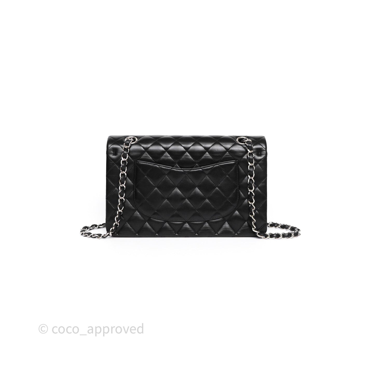 Chanel Classic M/L Medium Flap Quilted Black Lambskin Silver Hardware