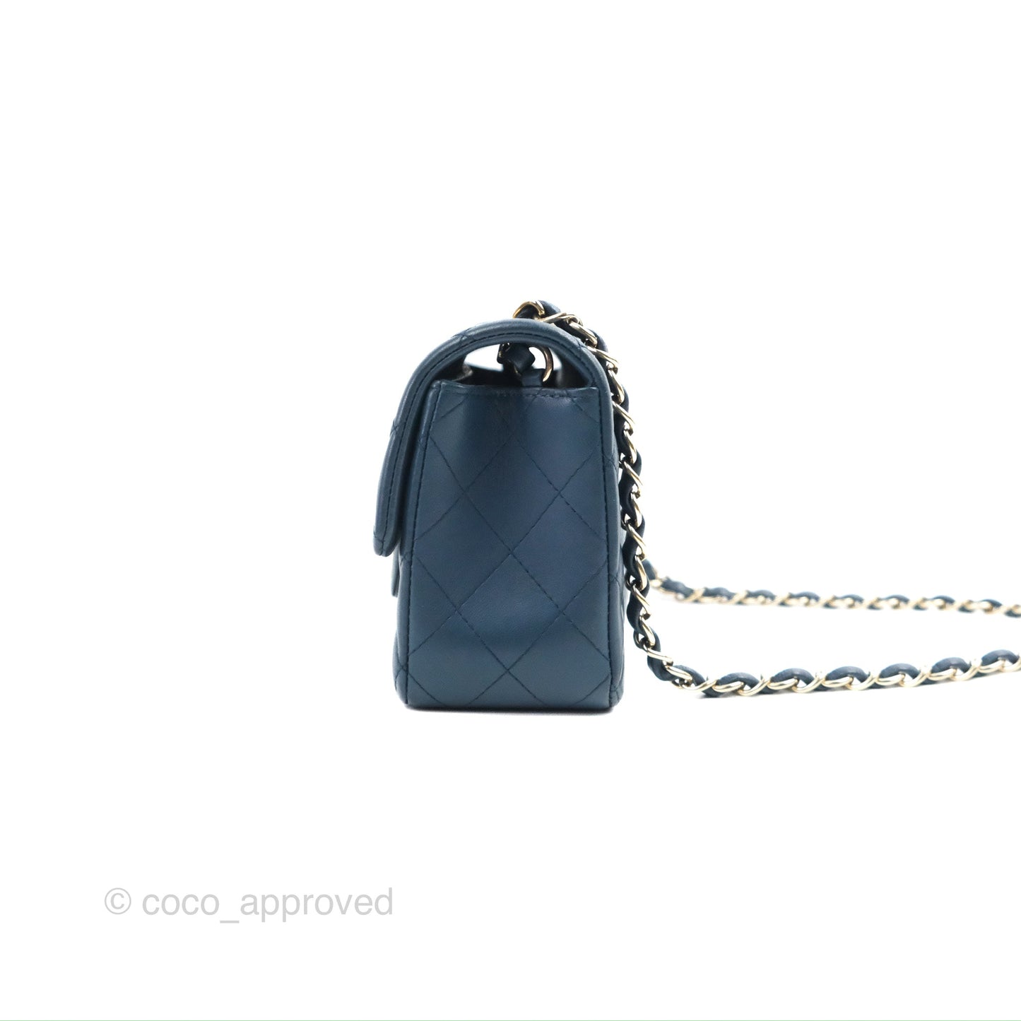 Chanel Quilted Mini Rectangular Flap Dark Teal Blue Lambskin Gold Hardware