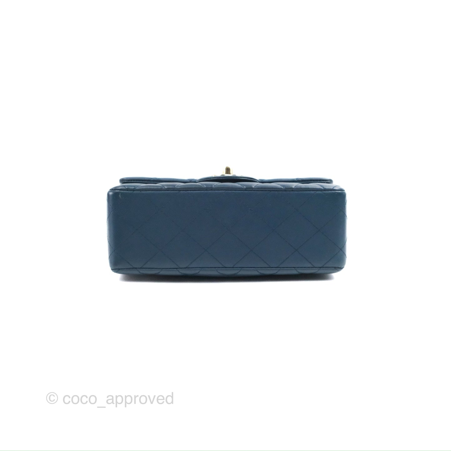 Chanel Quilted Mini Rectangular Flap Dark Teal Blue Lambskin Gold Hardware