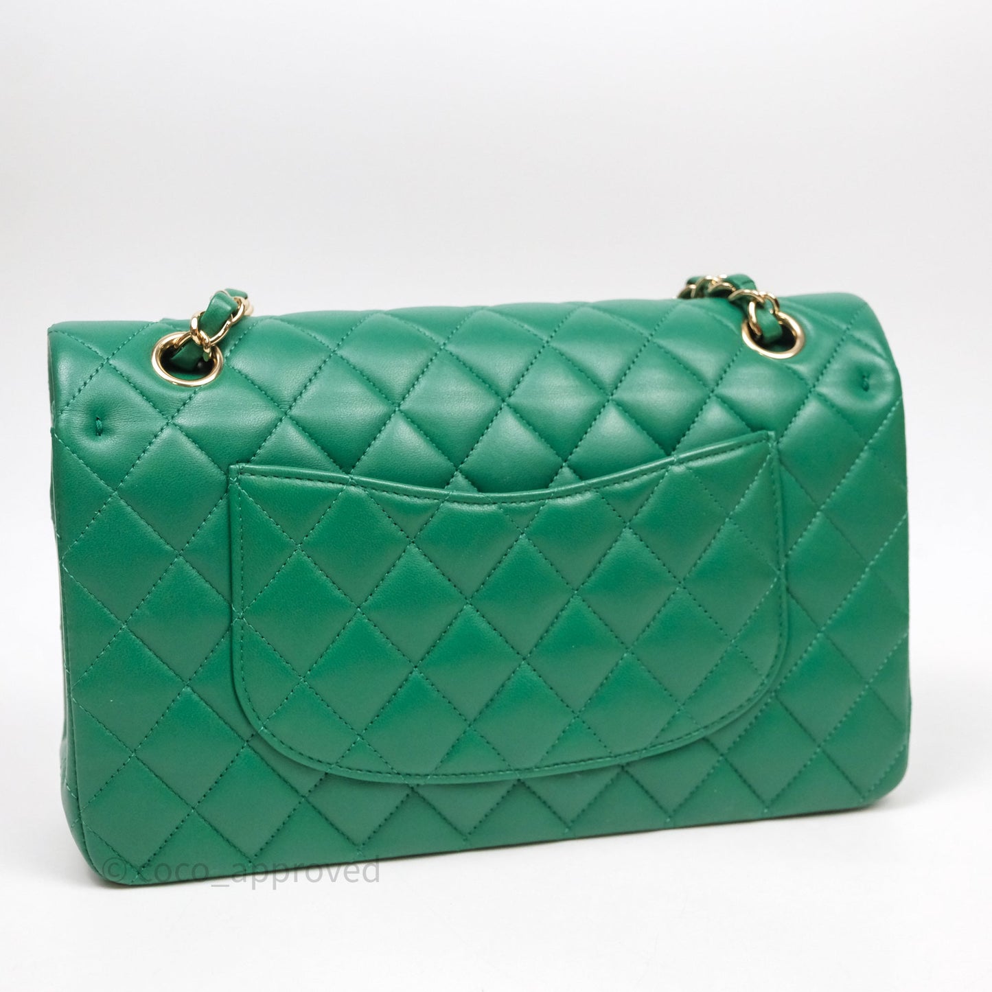 Chanel Classic M/L Medium Flap Quilted Green Lambskin Gold Hardware