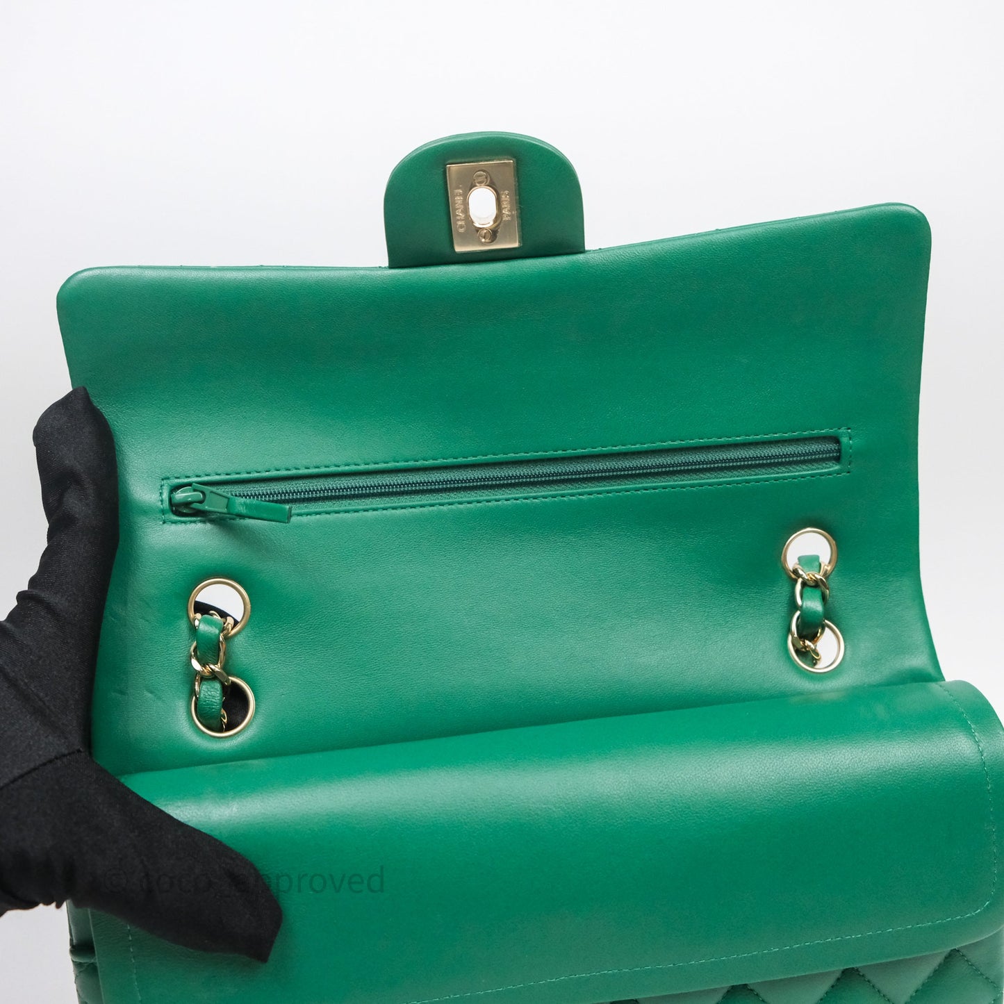 Chanel Classic M/L Medium Flap Quilted Green Lambskin Gold Hardware