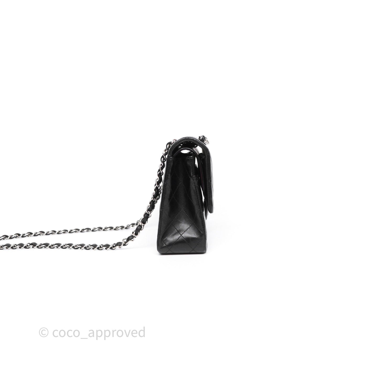 Chanel Classic M/L Medium Flap Quilted Black Lambskin Silver Hardware
