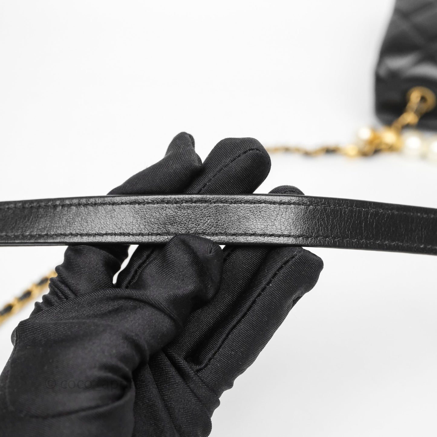 Chanel Mini Quilted Flap Bag with Pearl Top Handle Black Lambskin Aged Gold Hardware 24A