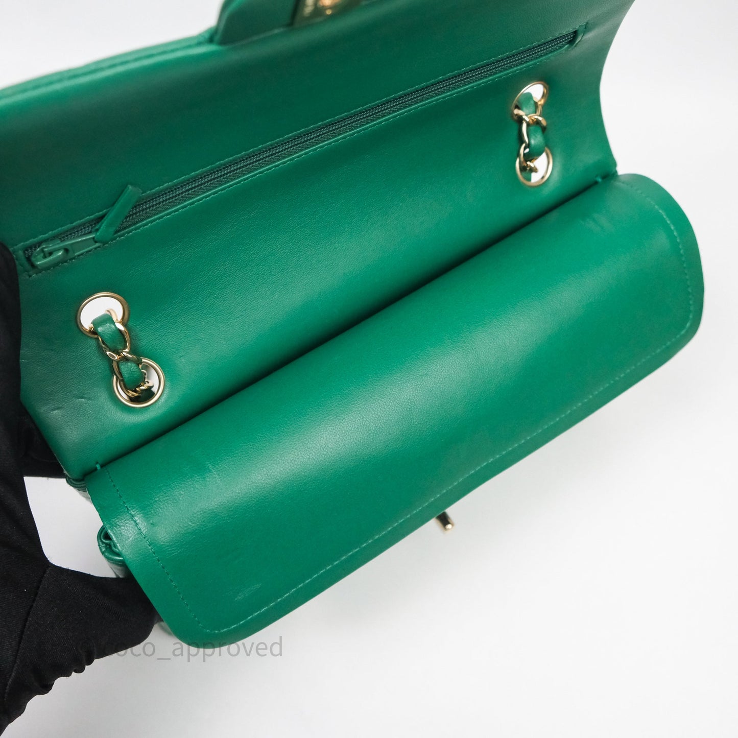 Chanel Classic M/L Medium Flap Quilted Green Lambskin Gold Hardware