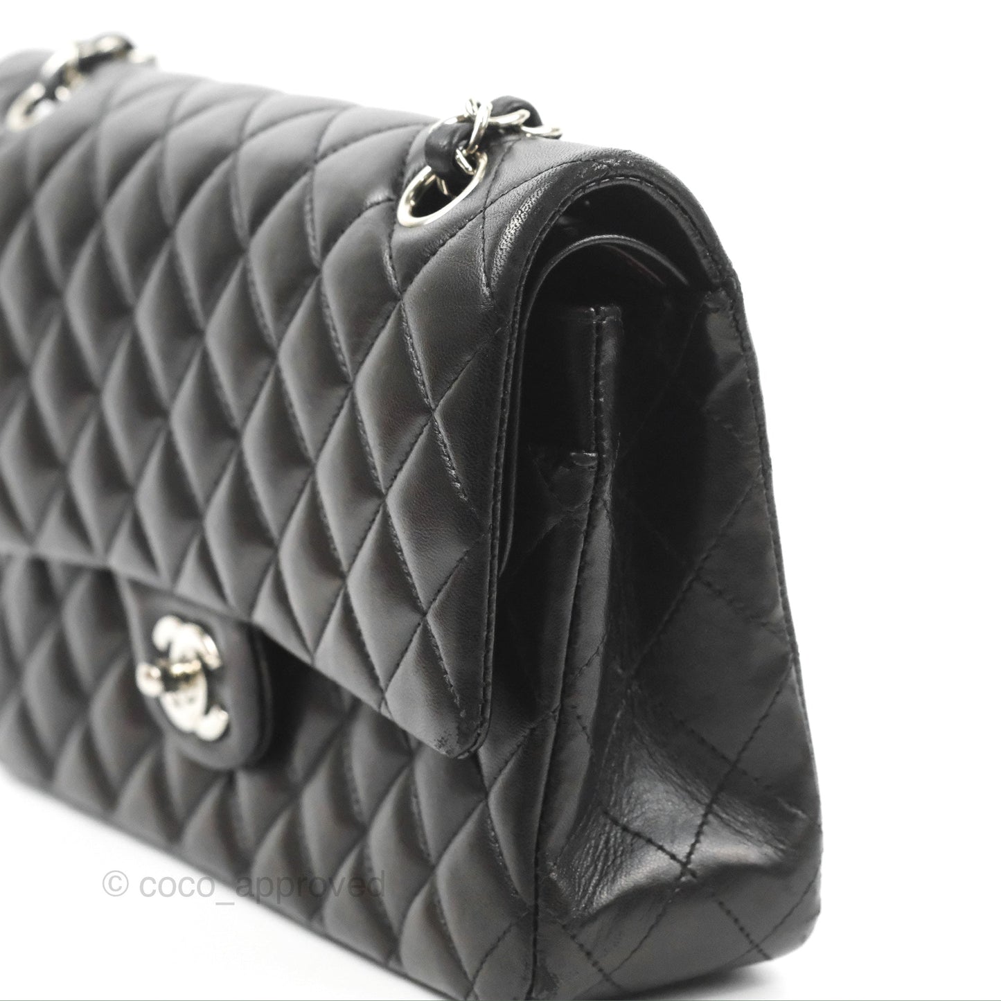 Chanel Classic M/L Medium Flap Quilted Black Lambskin Silver Hardware