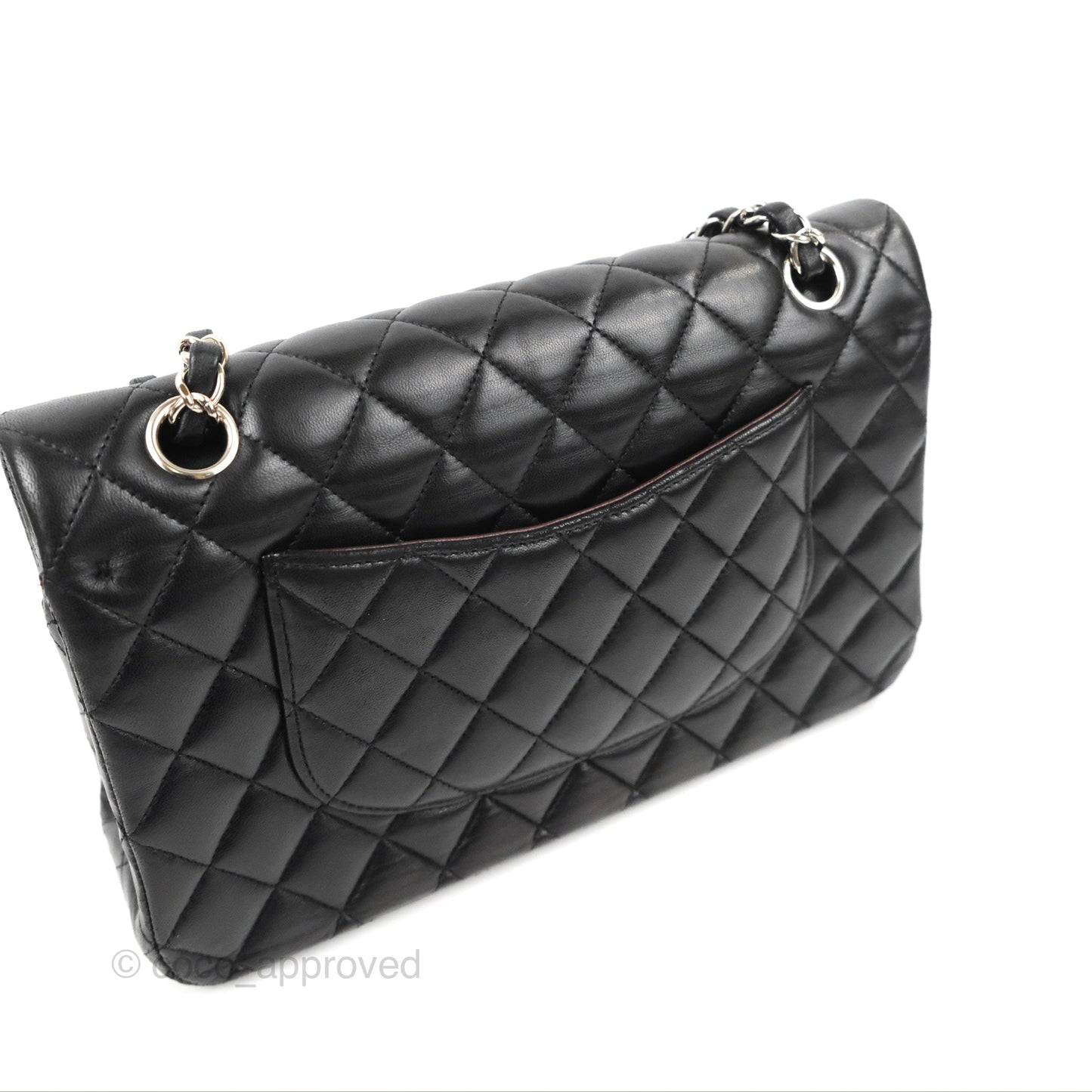 Chanel Classic M/L Medium Flap Quilted Black Lambskin Silver Hardware