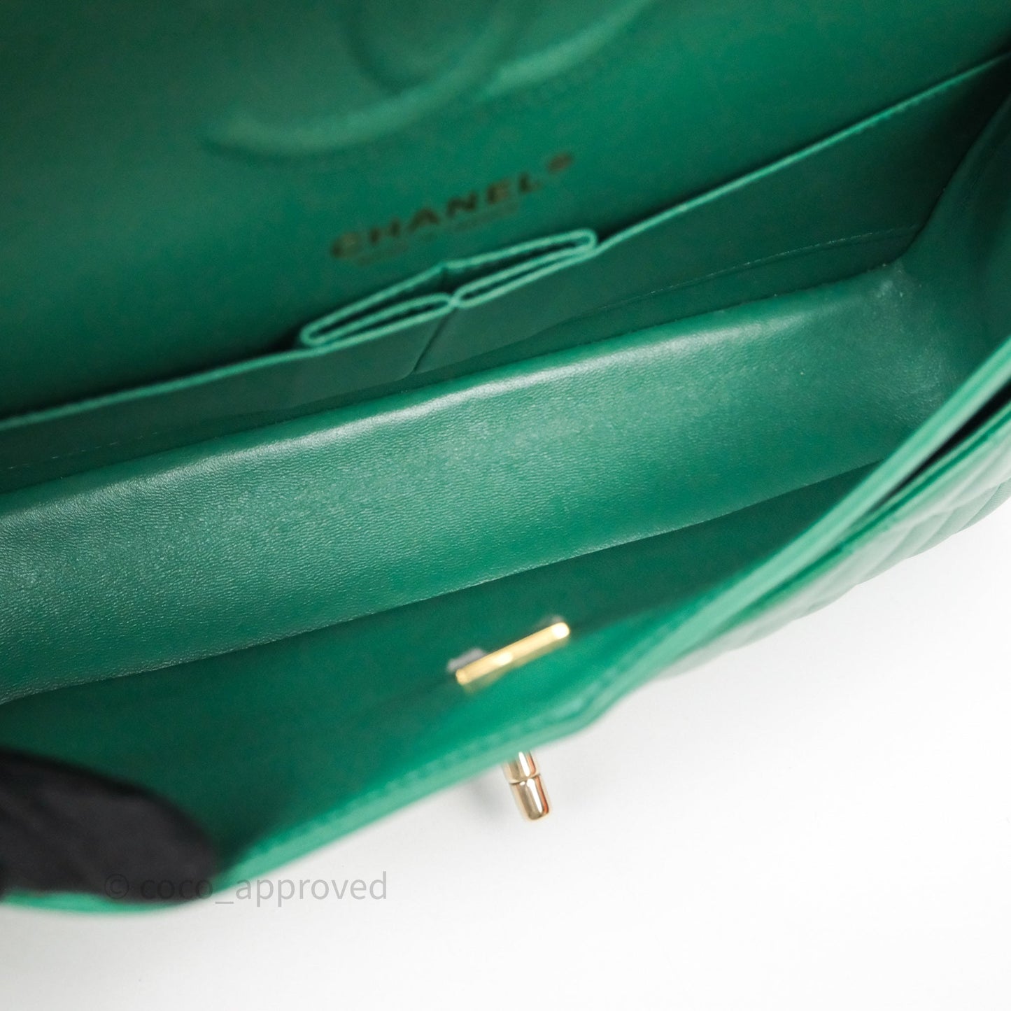 Chanel Classic M/L Medium Flap Quilted Green Lambskin Gold Hardware