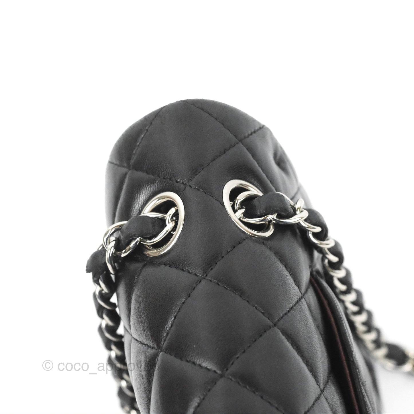 Chanel Classic M/L Medium Flap Quilted Black Lambskin Silver Hardware
