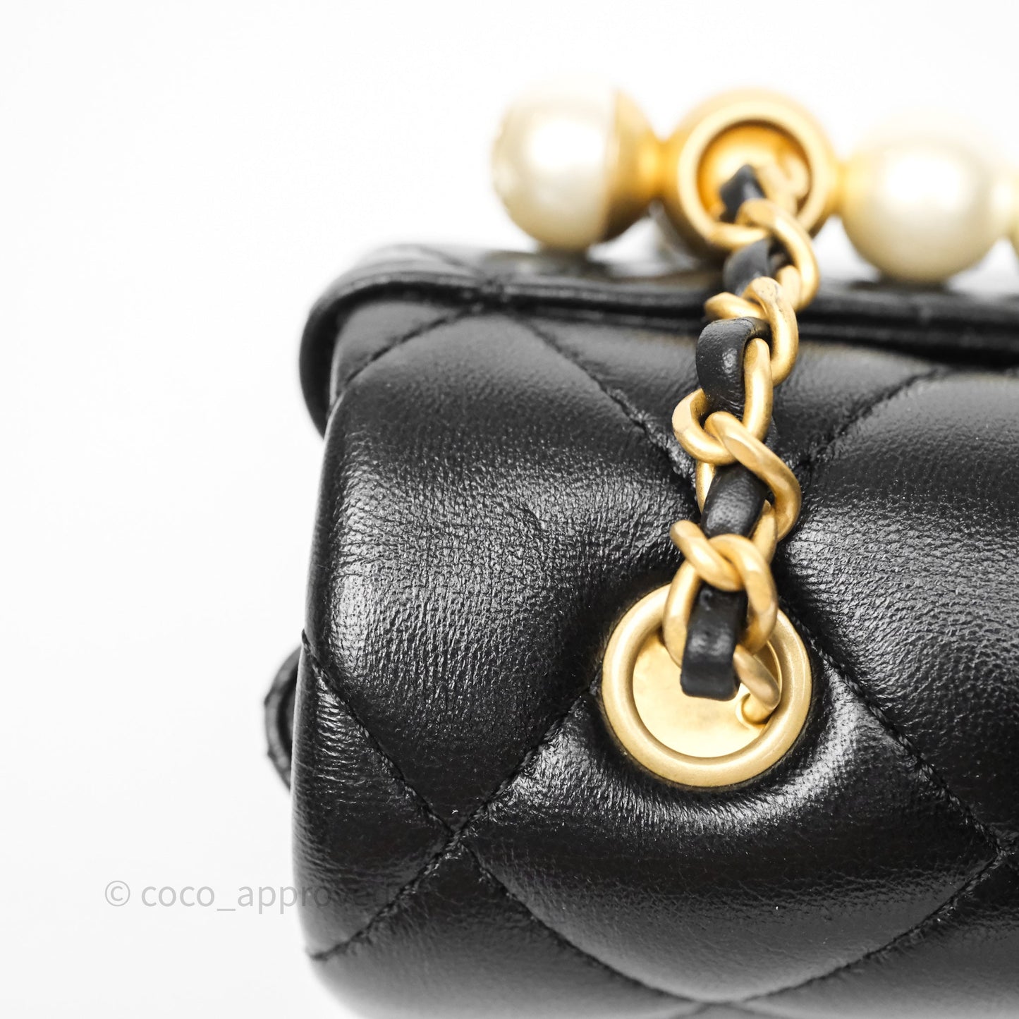 Chanel Mini Quilted Flap Bag with Pearl Top Handle Black Lambskin Aged Gold Hardware 24A