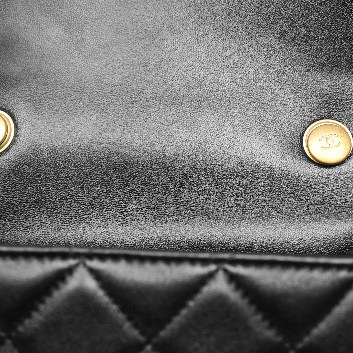 Chanel Mini Quilted Flap Bag with Pearl Top Handle Black Lambskin Aged Gold Hardware 24A