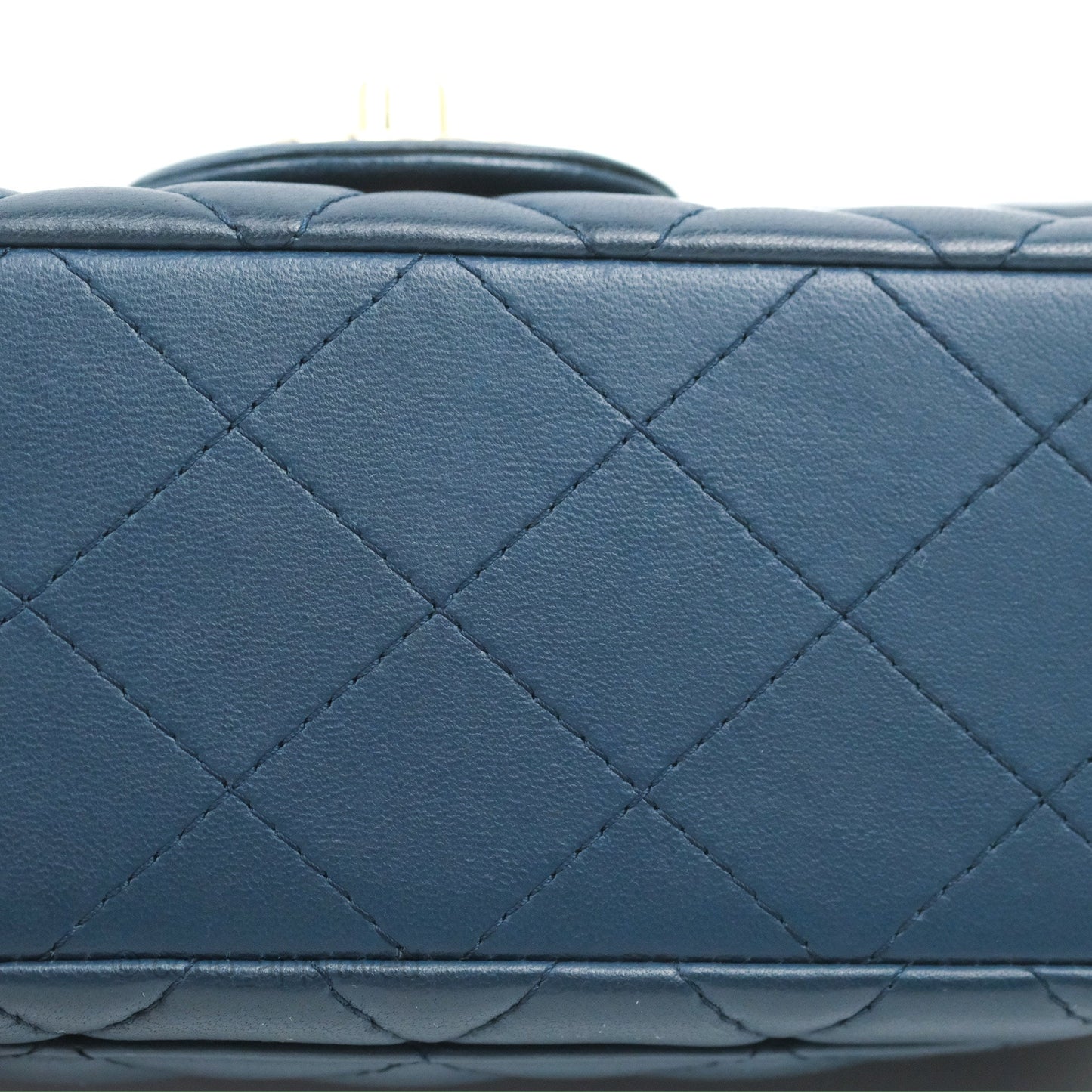 Chanel Quilted Mini Rectangular Flap Dark Teal Blue Lambskin Gold Hardware