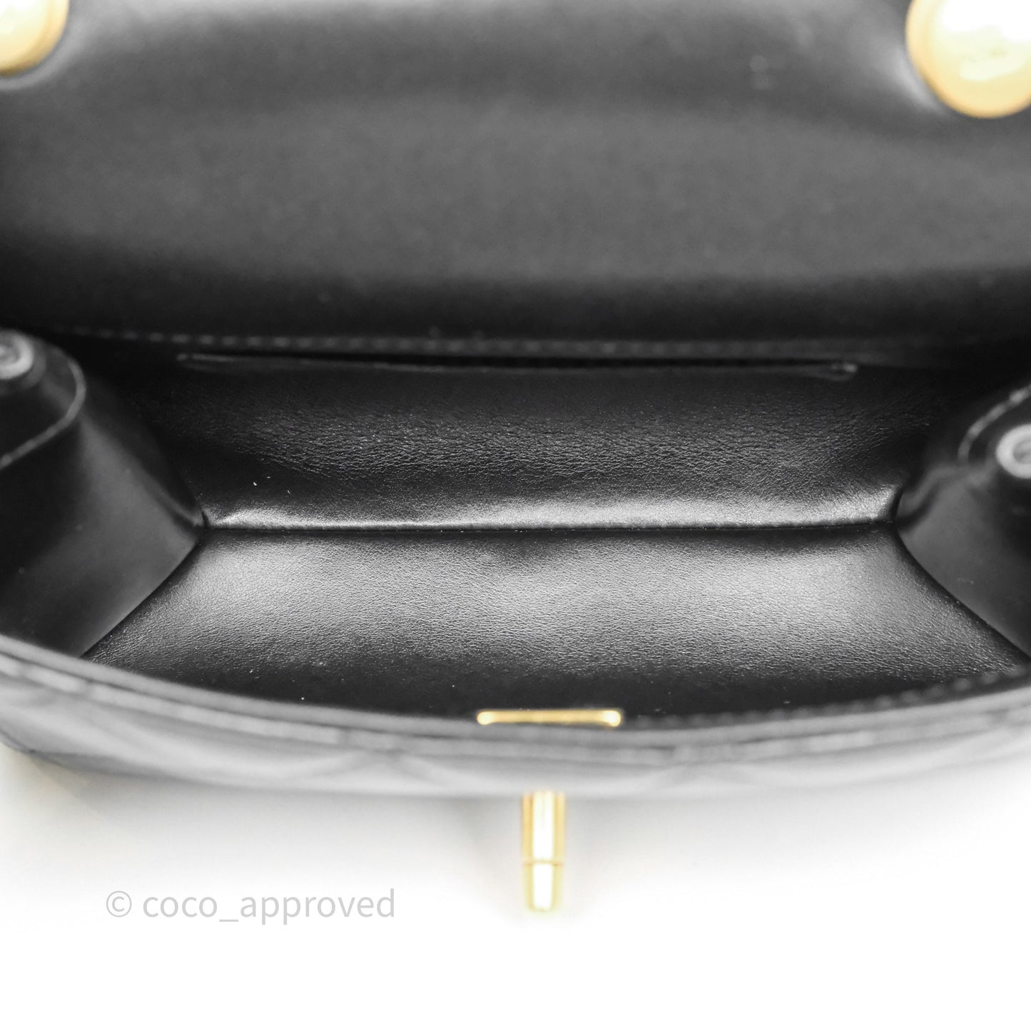 Chanel Mini Quilted Flap Bag with Pearl Top Handle Black Lambskin Aged Gold Hardware 24A