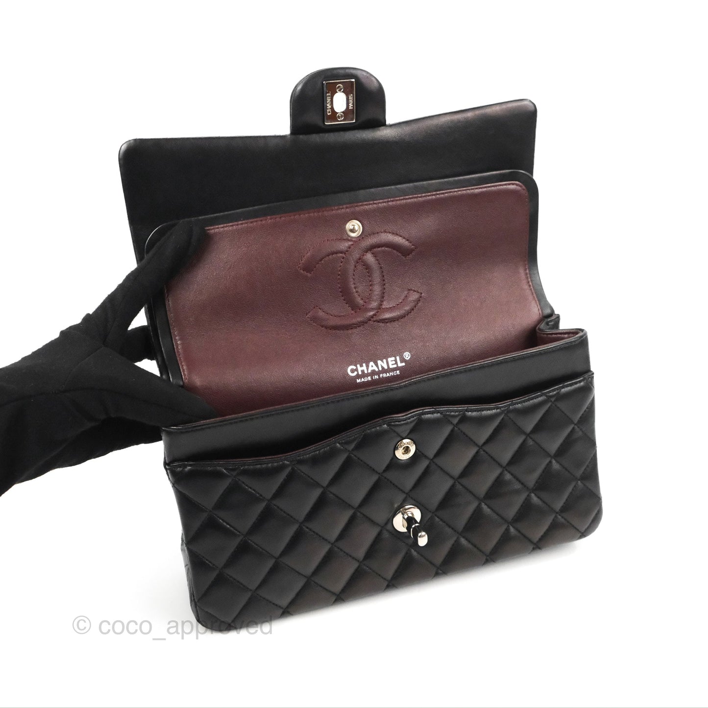 Chanel Classic M/L Medium Flap Quilted Black Lambskin Silver Hardware