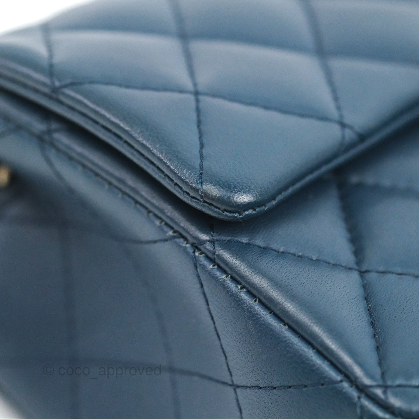 Chanel Quilted Mini Rectangular Flap Dark Teal Blue Lambskin Gold Hardware