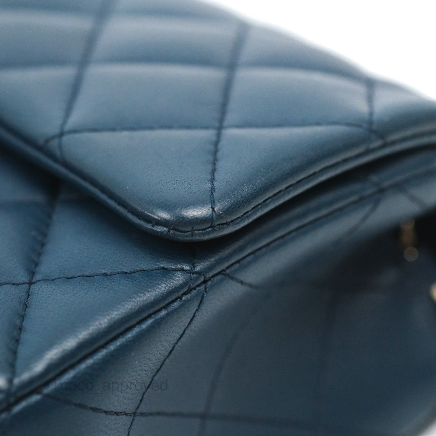 Chanel Quilted Mini Rectangular Flap Dark Teal Blue Lambskin Gold Hardware