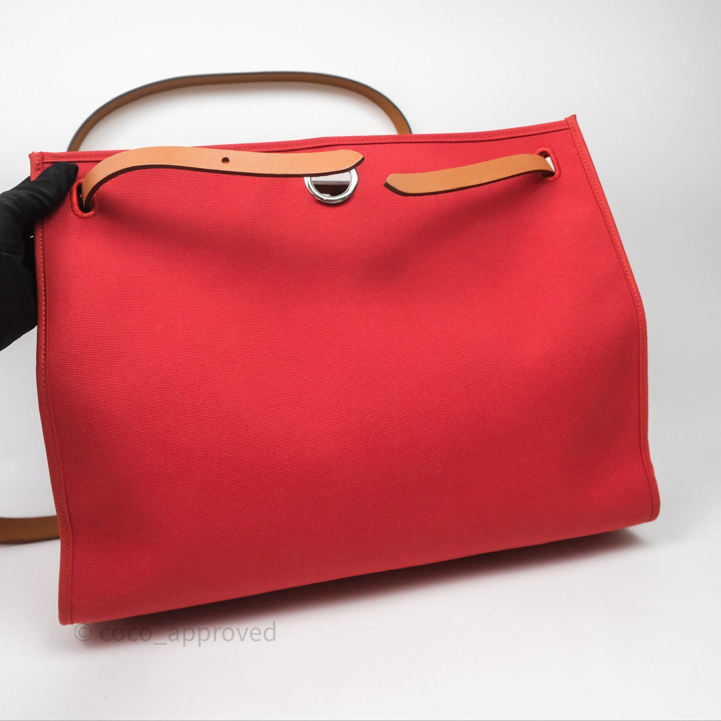Hermès Herbag Zip 39 Red/Natural Canvas Palladium Hardware