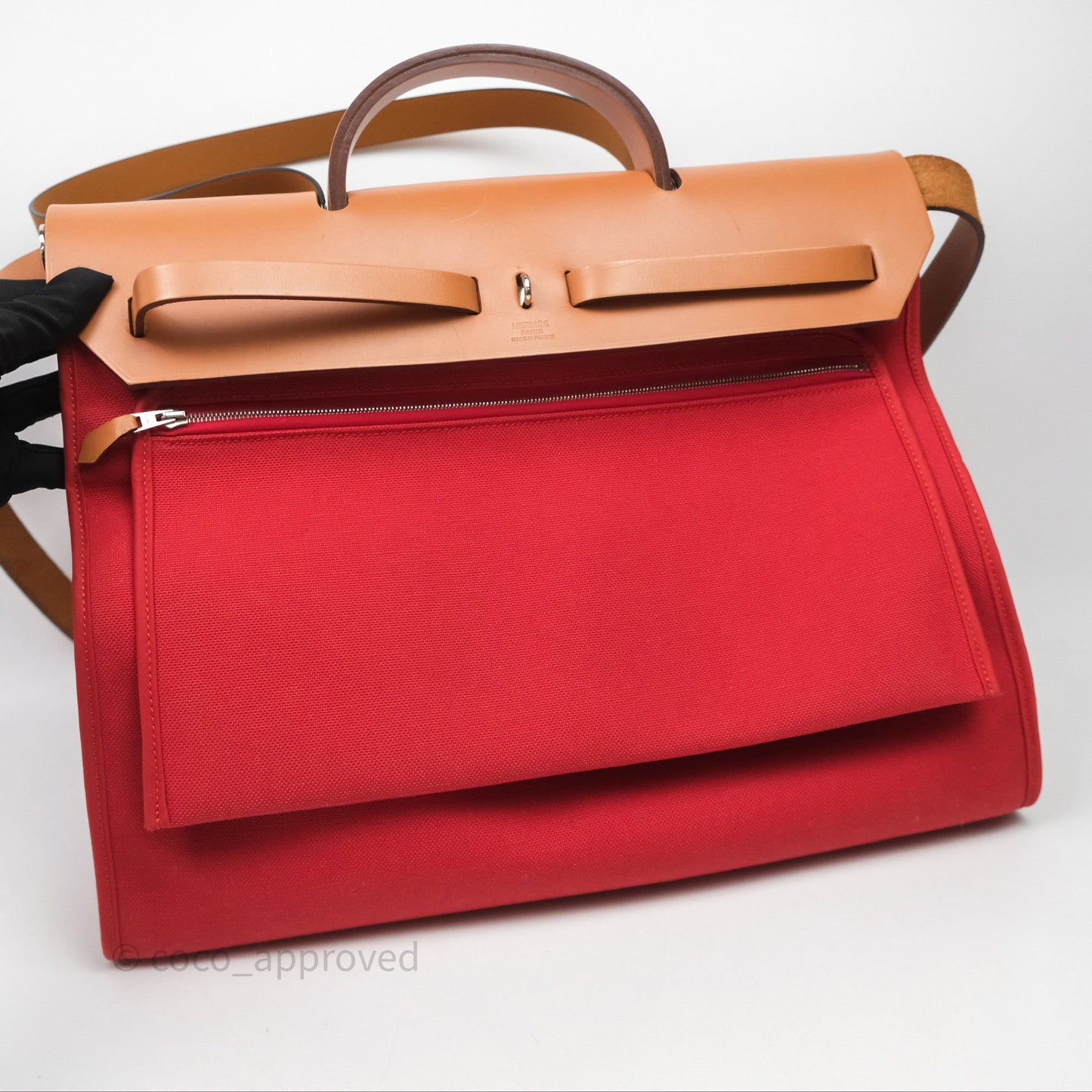 Hermès Herbag Zip 39 Red/Natural Canvas Palladium Hardware