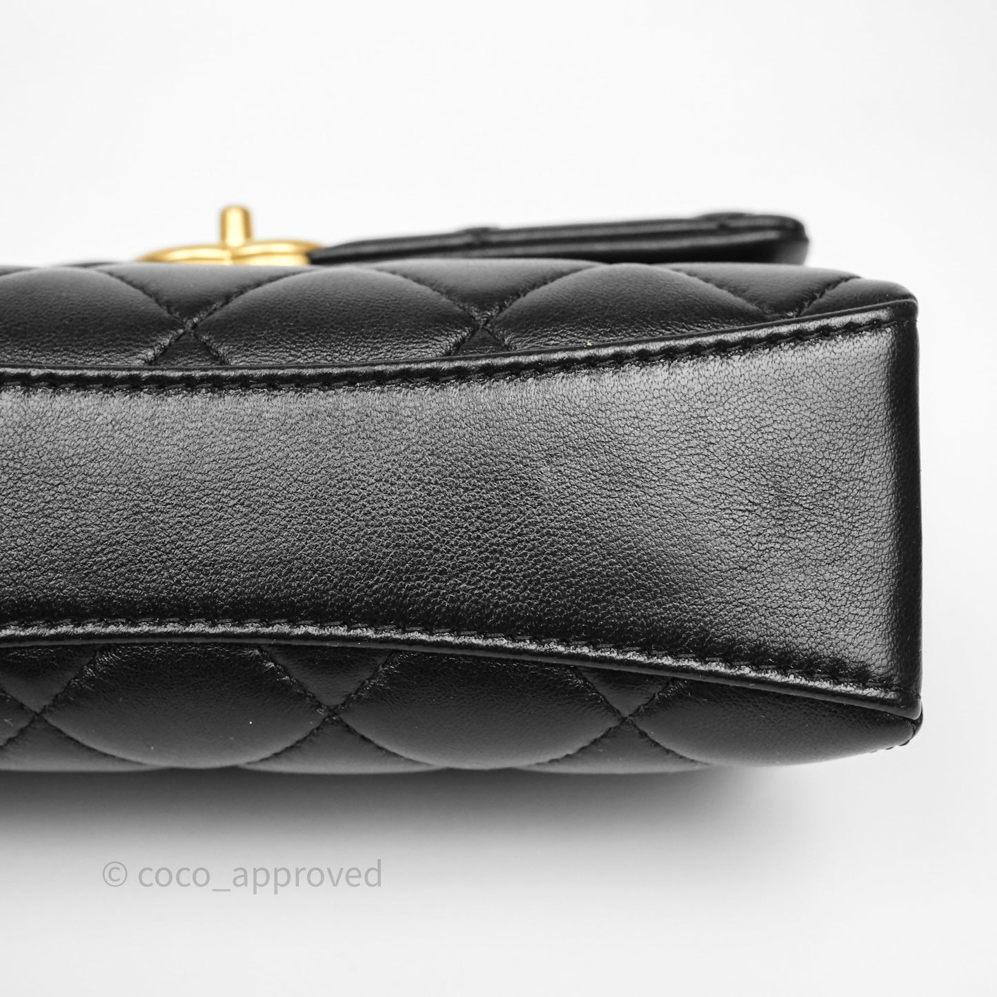 Chanel Mini Quilted Flap Bag with Pearl Top Handle Black Lambskin Aged Gold Hardware 24A