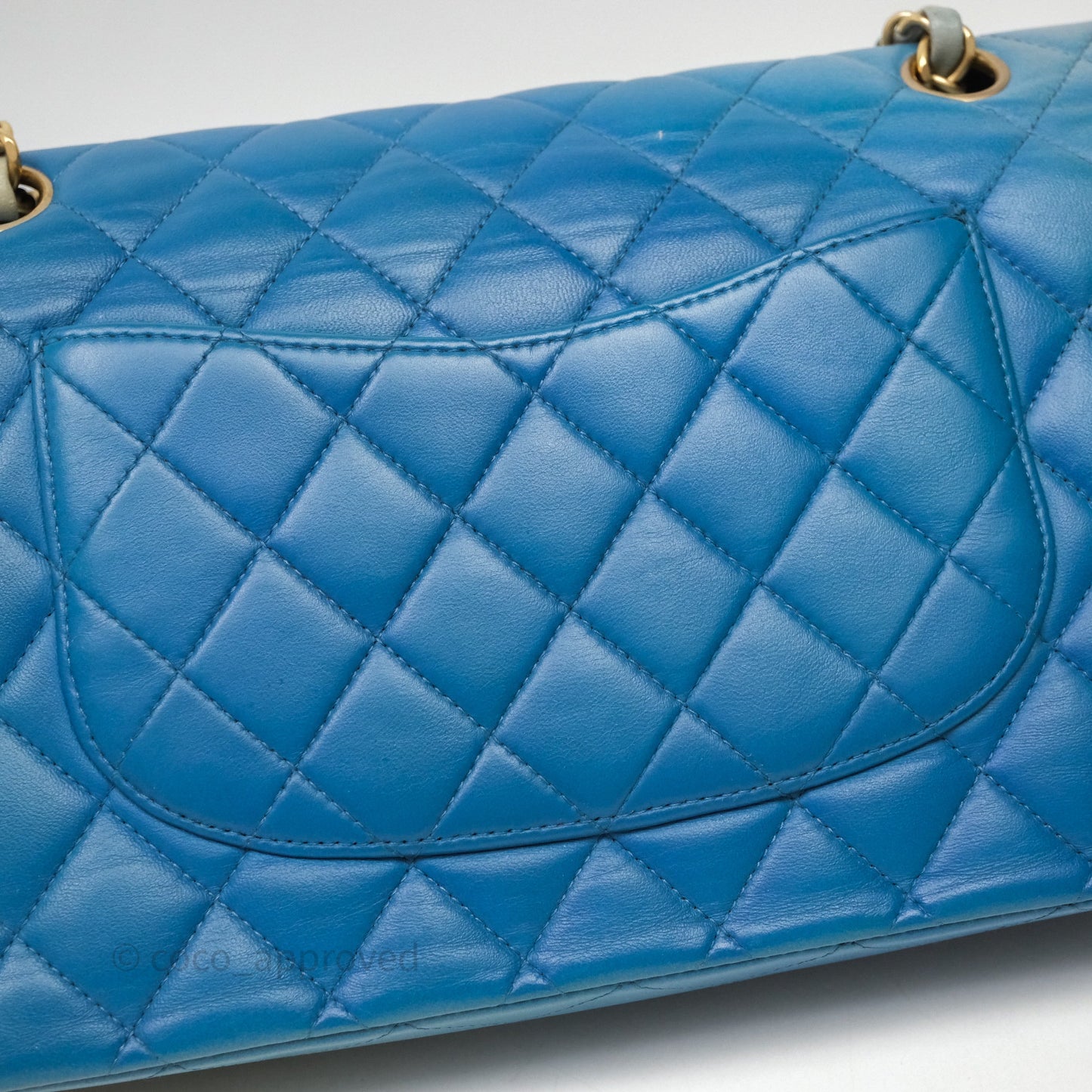 Chanel Classic M/L Medium Flap Quilted Ombre Blue Lambskin Gold Hardware