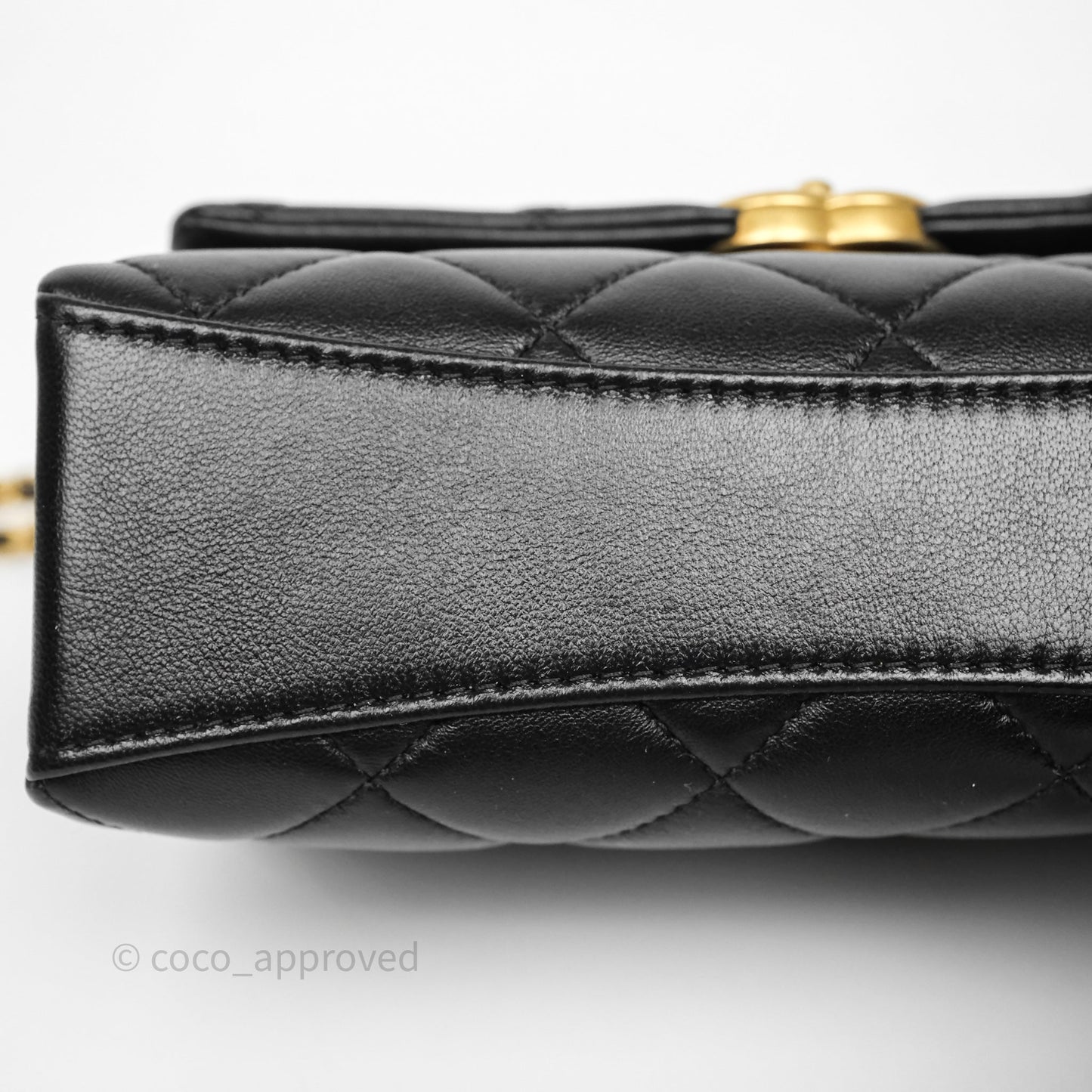 Chanel Mini Quilted Flap Bag with Pearl Top Handle Black Lambskin Aged Gold Hardware 24A