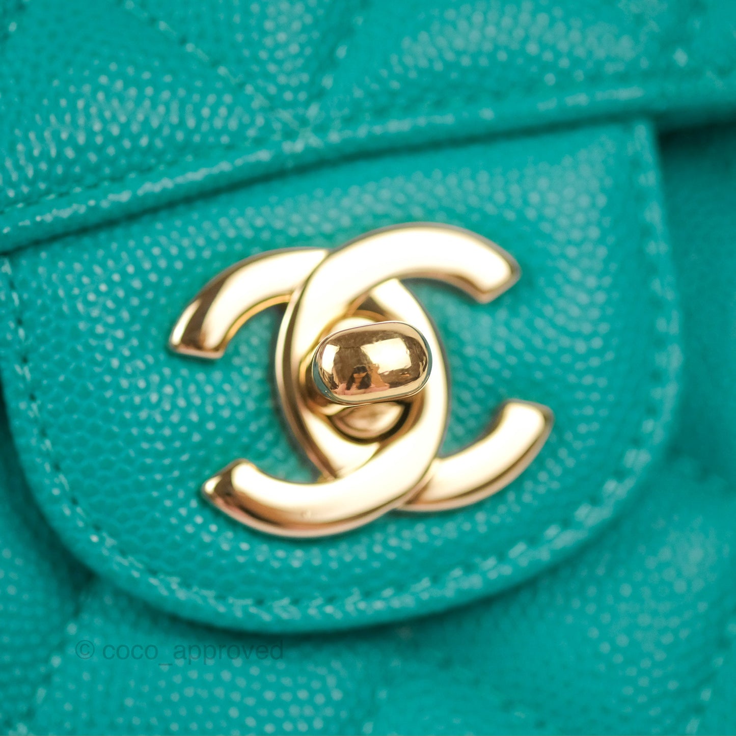 Chanel Classic M/L Medium Flap Quilted Green Caviar Gold Hardware