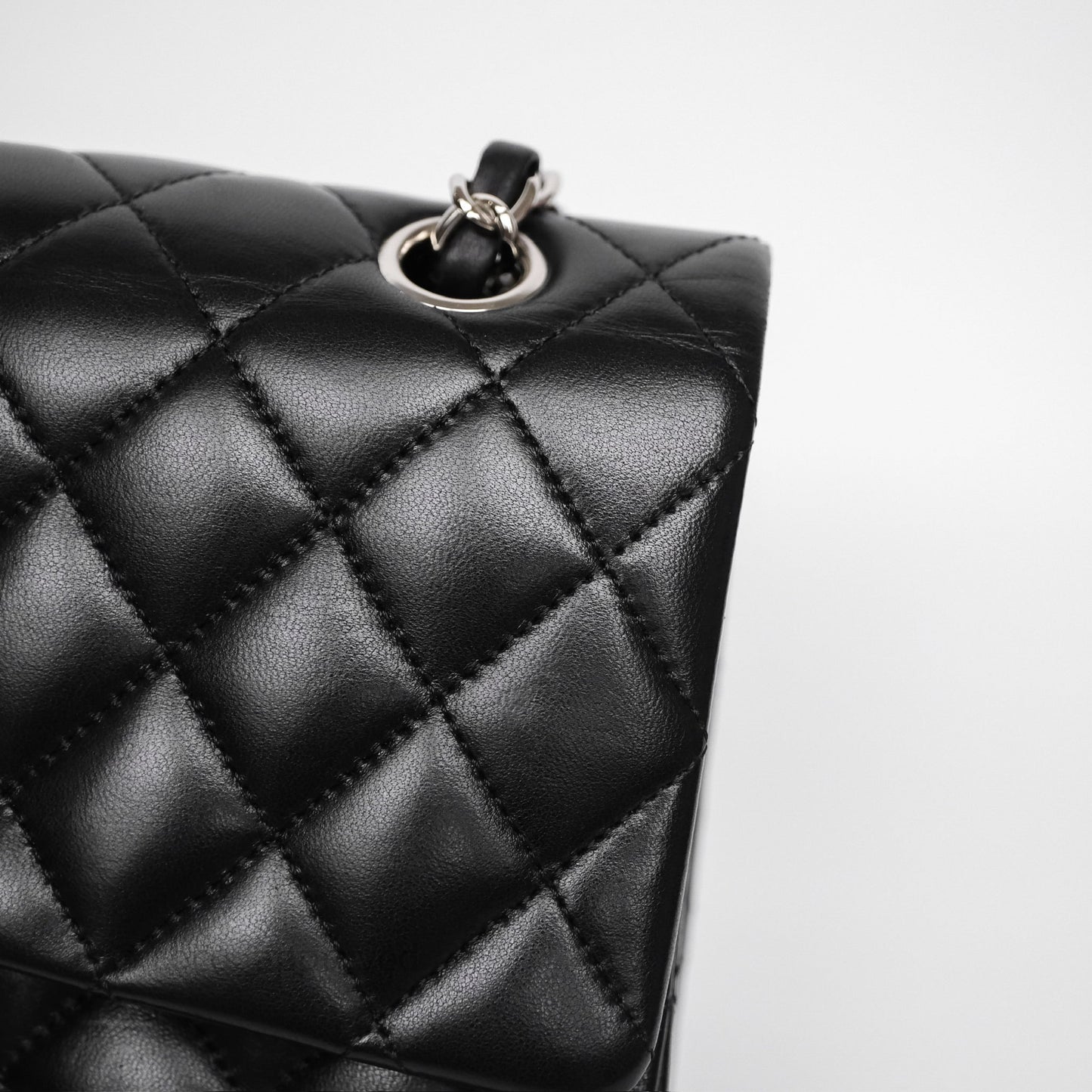 Chanel Classic M/L Medium Flap Quilted Black Lambskin Silver Hardware