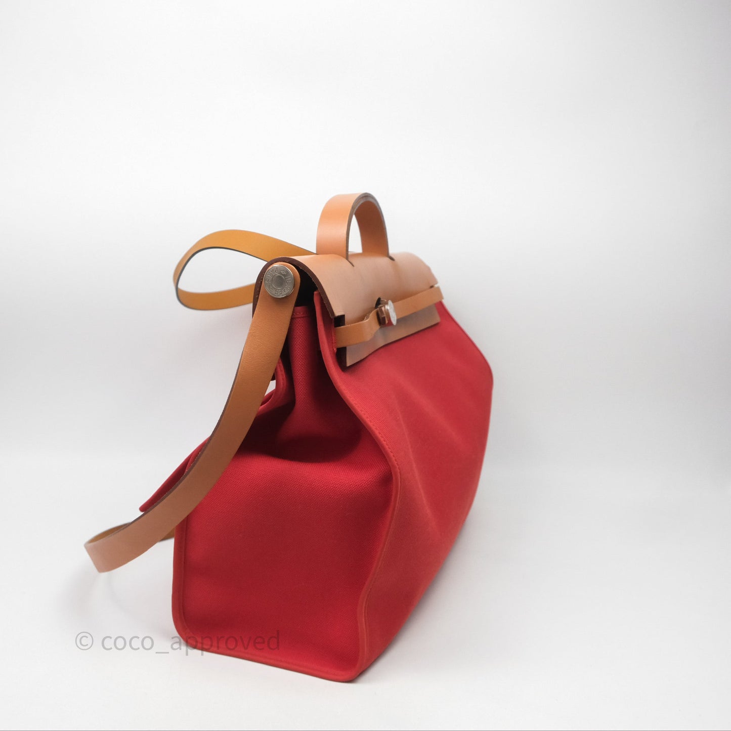 Hermès Herbag Zip 39 Red/Natural Canvas Palladium Hardware