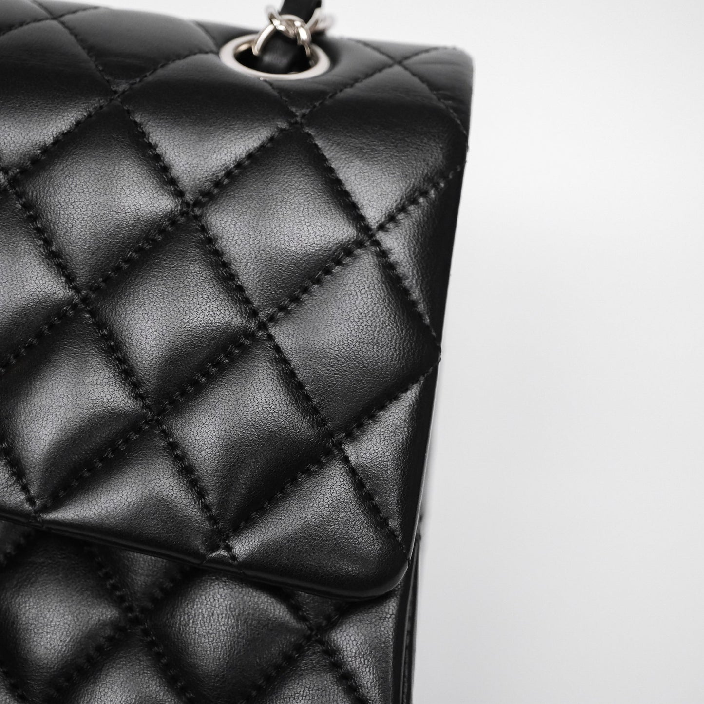 Chanel Classic M/L Medium Flap Quilted Black Lambskin Silver Hardware