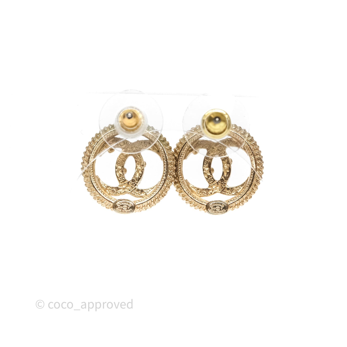 Chanel Round CC Crystals Pearl Earrings Gold Tone 19V