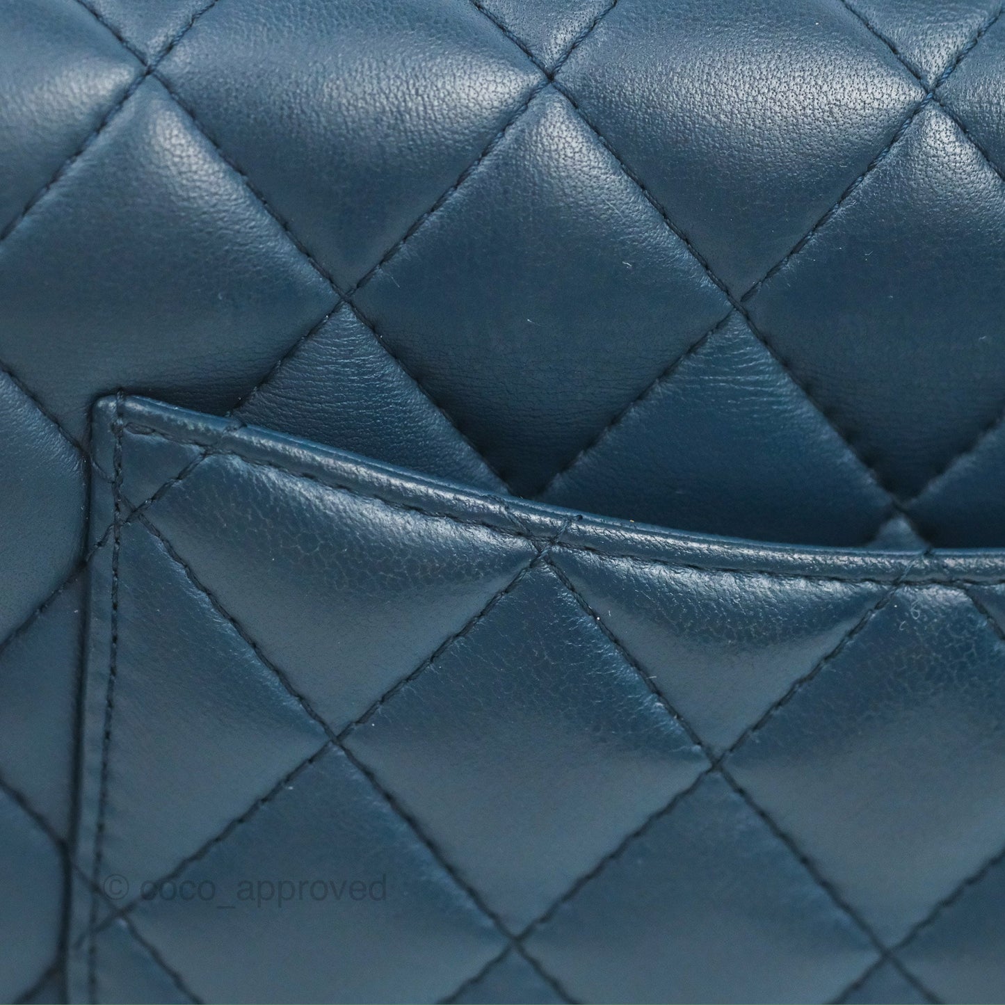 Chanel Quilted Mini Rectangular Flap Dark Teal Blue Lambskin Gold Hardware