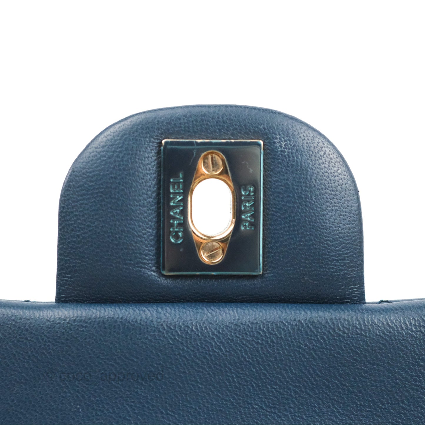 Chanel Quilted Mini Rectangular Flap Dark Teal Blue Lambskin Gold Hardware