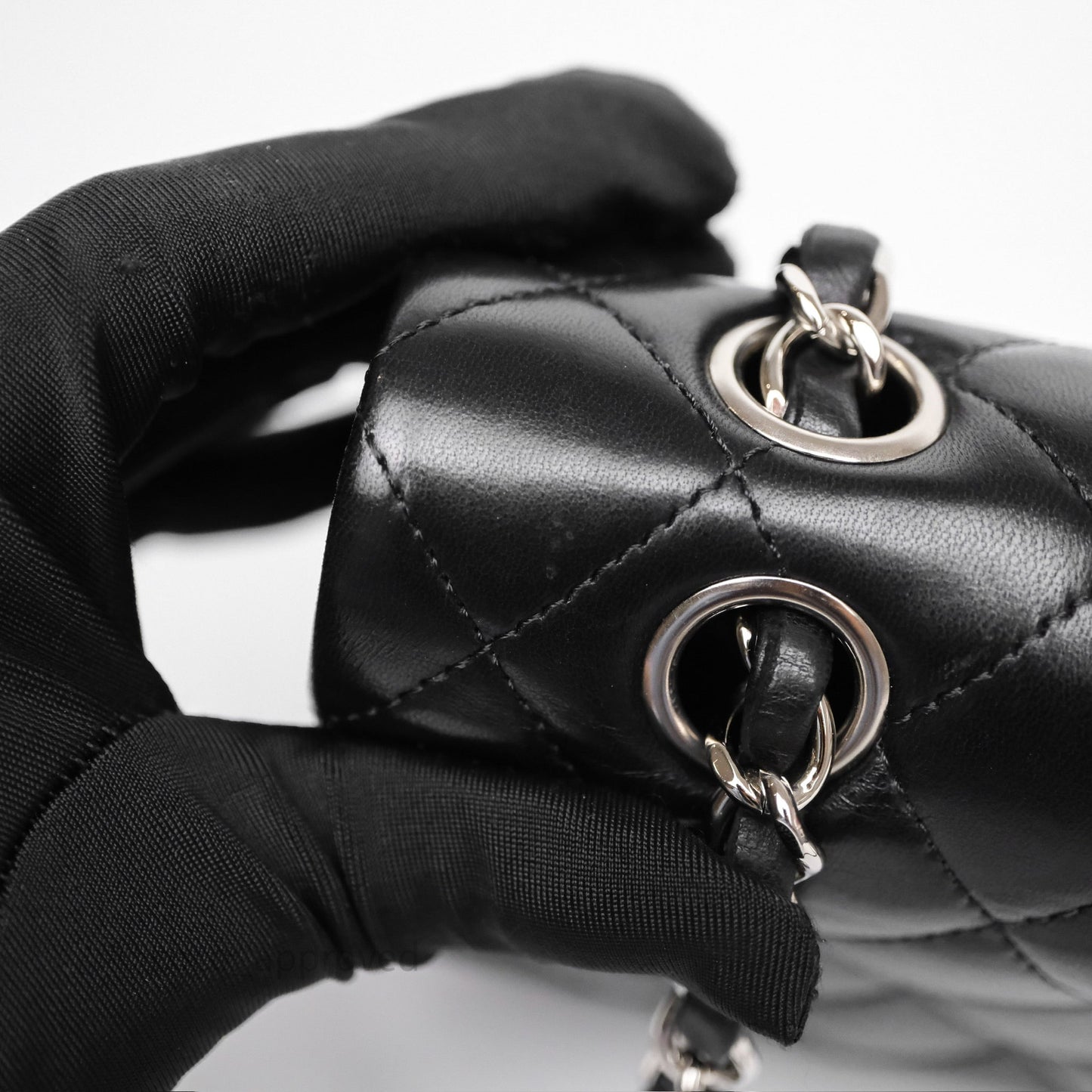 Chanel Classic M/L Medium Flap Quilted Black Lambskin Silver Hardware