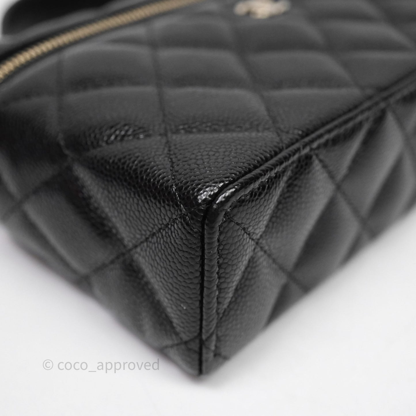 Chanel Top Handle Long Vanity with Chain Black Caviar Gold Hardware