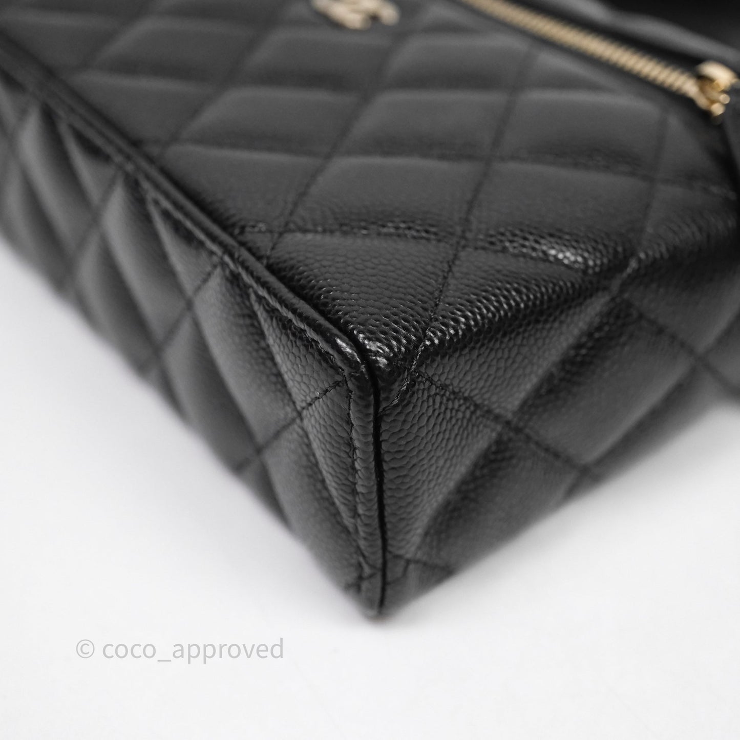 Chanel Top Handle Long Vanity with Chain Black Caviar Gold Hardware