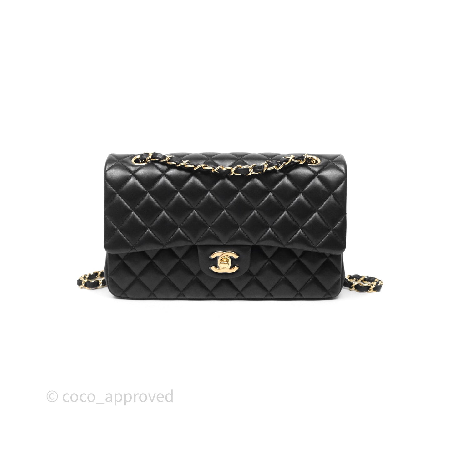 Chanel Classic M/L Medium Flap Quilted Black Lambskin Gold Hardware