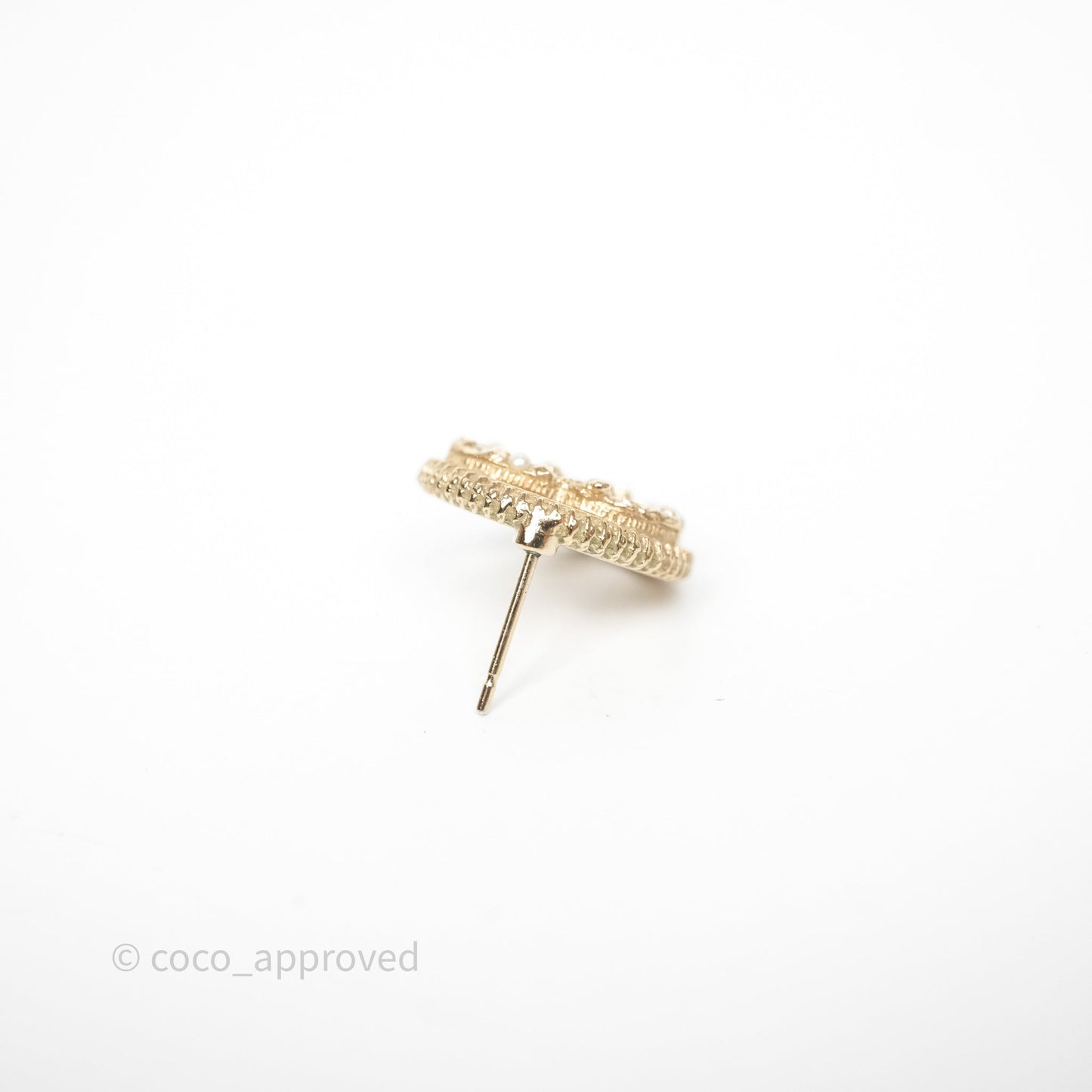 Chanel Round CC Crystals Pearl Earrings Gold Tone 19V
