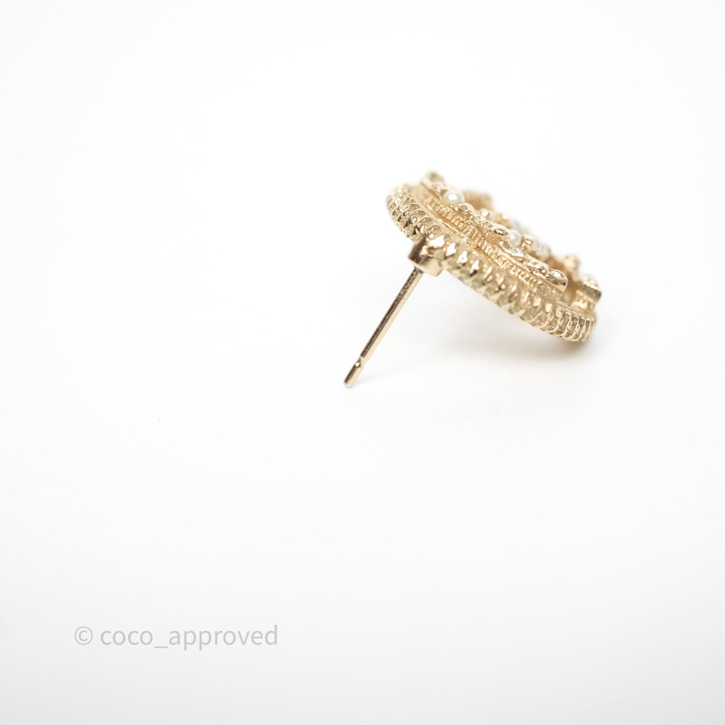 Chanel Round CC Crystals Pearl Earrings Gold Tone 19V