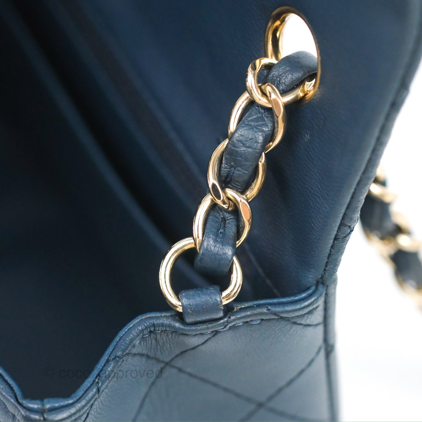 Chanel Quilted Mini Rectangular Flap Dark Teal Blue Lambskin Gold Hardware