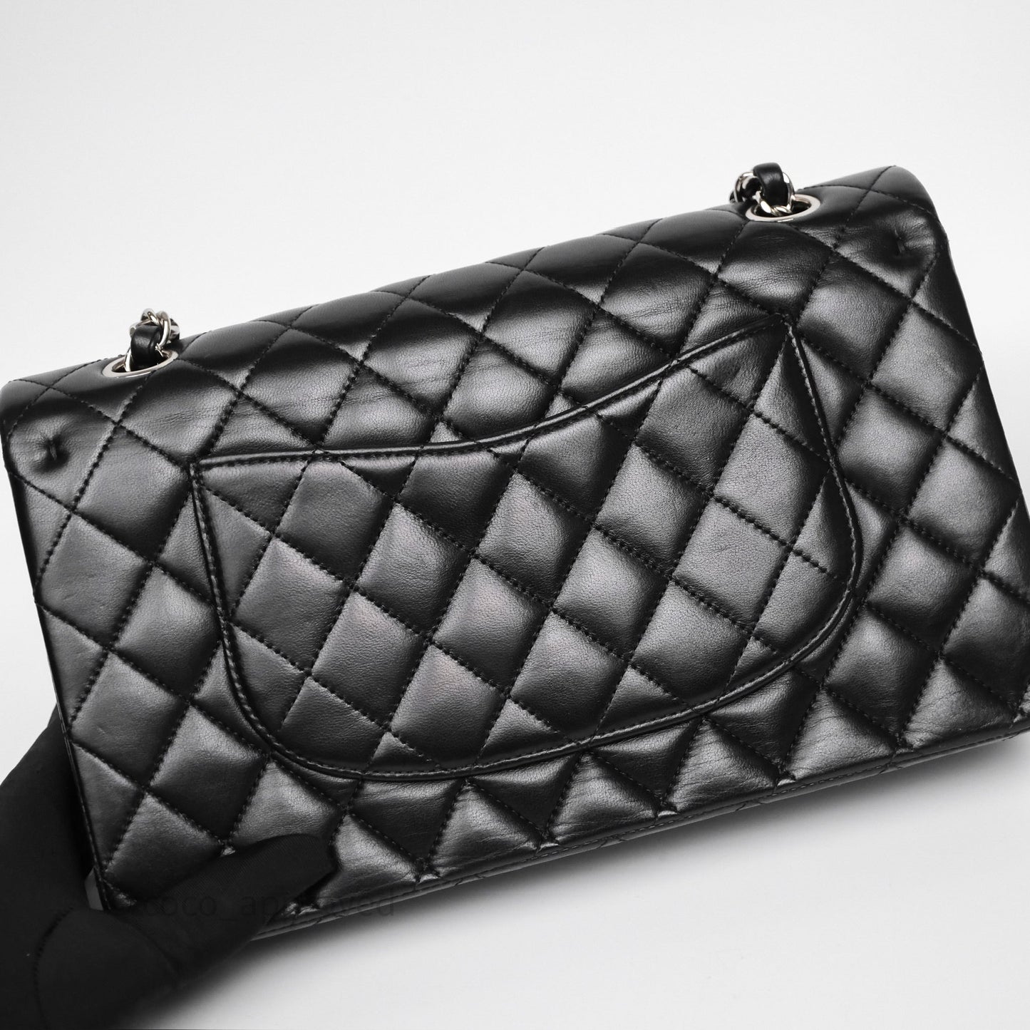 Chanel Classic M/L Medium Flap Quilted Black Lambskin Silver Hardware