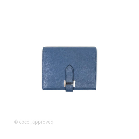 Hermes Bearn Compact Wallet Blue Chevre Mysore Palladium Hardware