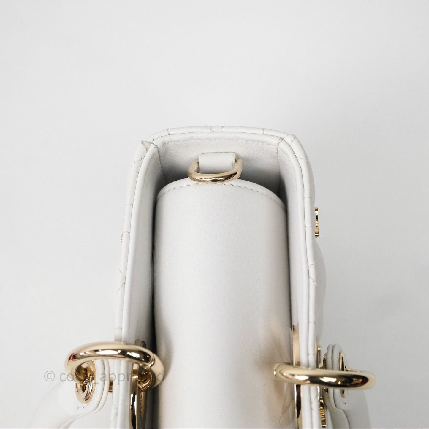 Christian Dior Medium Lady D-Joy Bag Butterfly White Lambskin Cannage Gold Hardware
