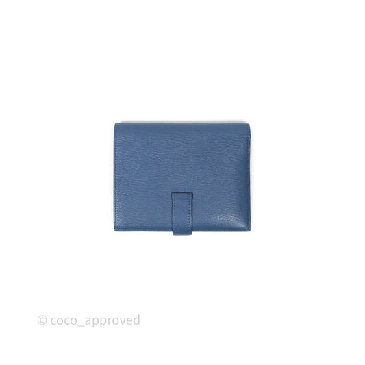 Hermes Bearn Compact Wallet Blue Chevre Mysore Palladium Hardware