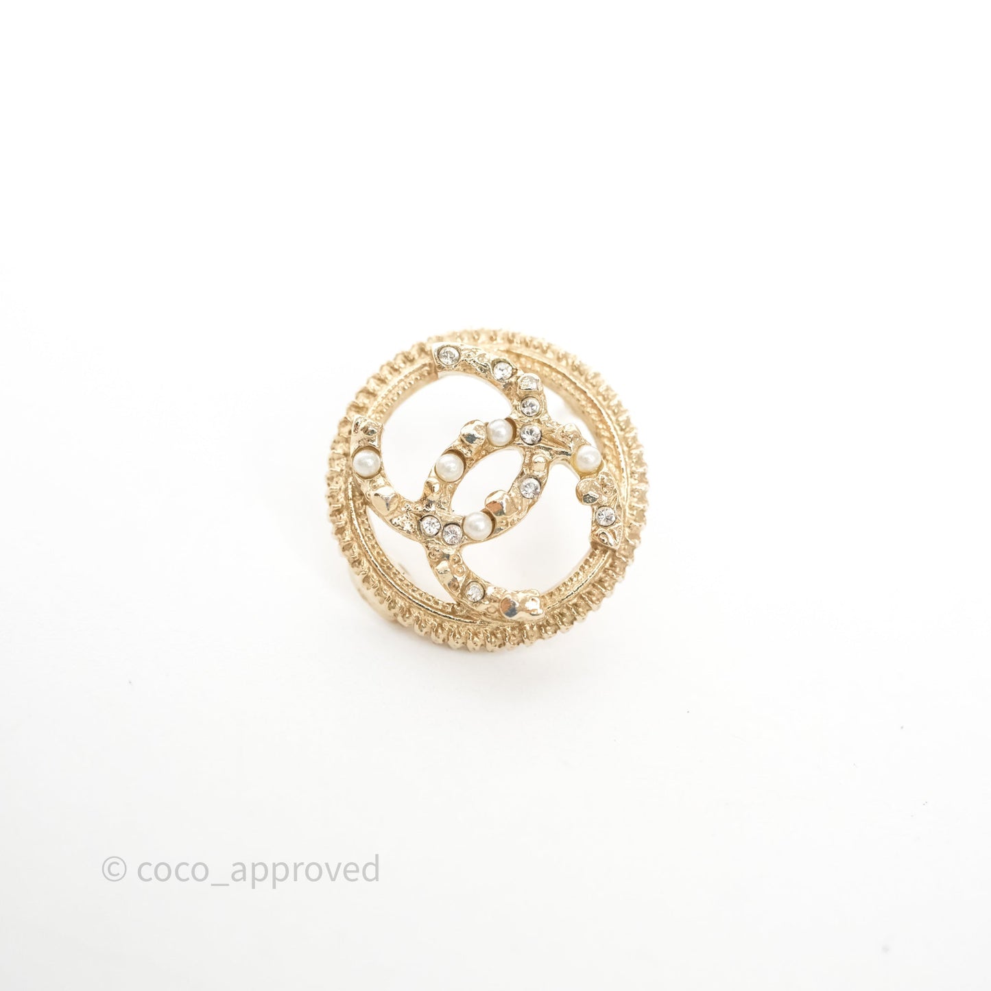 Chanel Round CC Crystals Pearl Earrings Gold Tone 19V
