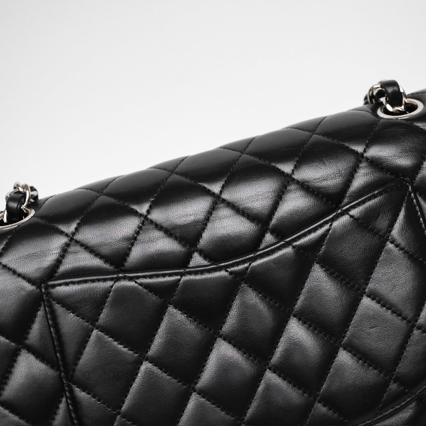 Chanel Classic M/L Medium Flap Quilted Black Lambskin Silver Hardware