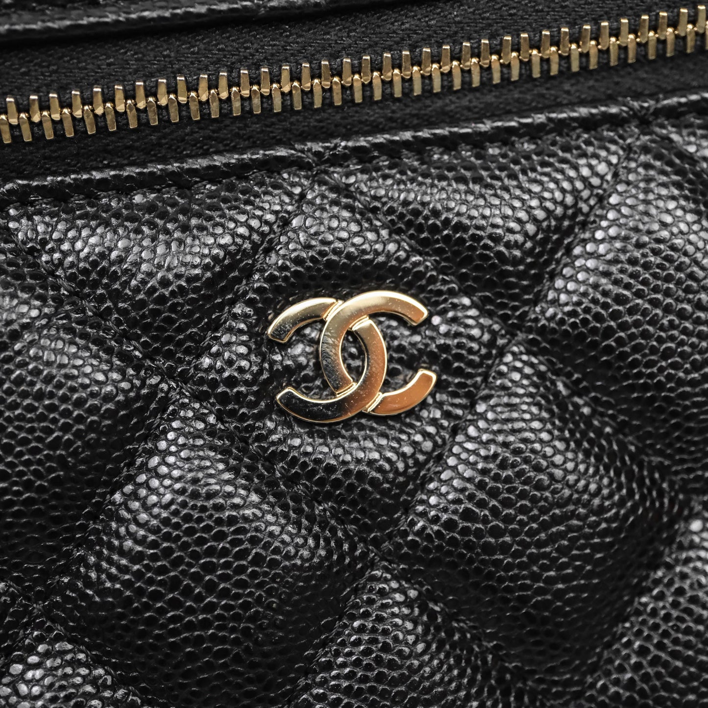 Chanel Top Handle Long Vanity with Chain Black Caviar Gold Hardware
