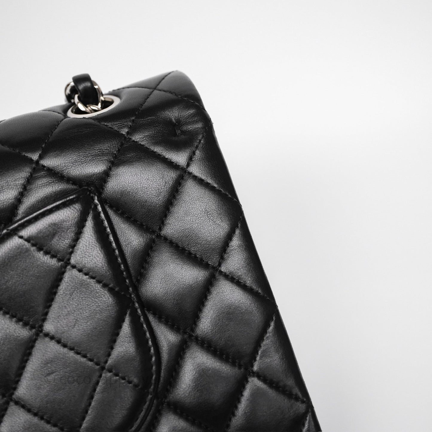 Chanel Classic M/L Medium Flap Quilted Black Lambskin Silver Hardware