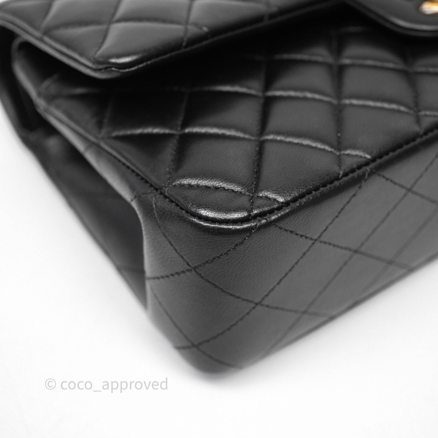 Chanel Classic M/L Medium Flap Quilted Black Lambskin Gold Hardware